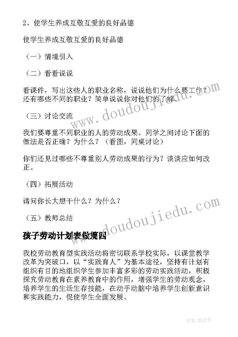 最新孩子劳动计划表做(汇总6篇)