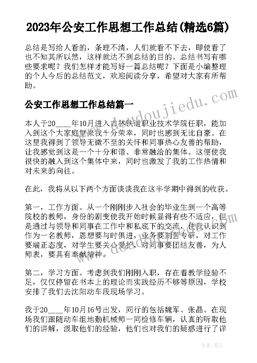 2023年公安工作思想工作总结(精选6篇)