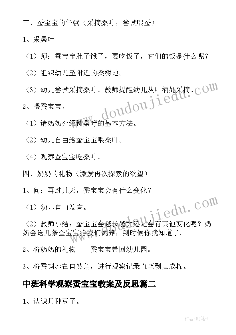 2023年中班科学观察蚕宝宝教案及反思 可爱的蚕宝宝中班科学活动教案(通用5篇)