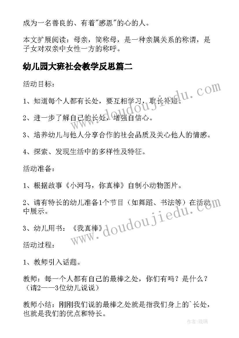 2023年幼儿园大班社会教学反思(大全5篇)