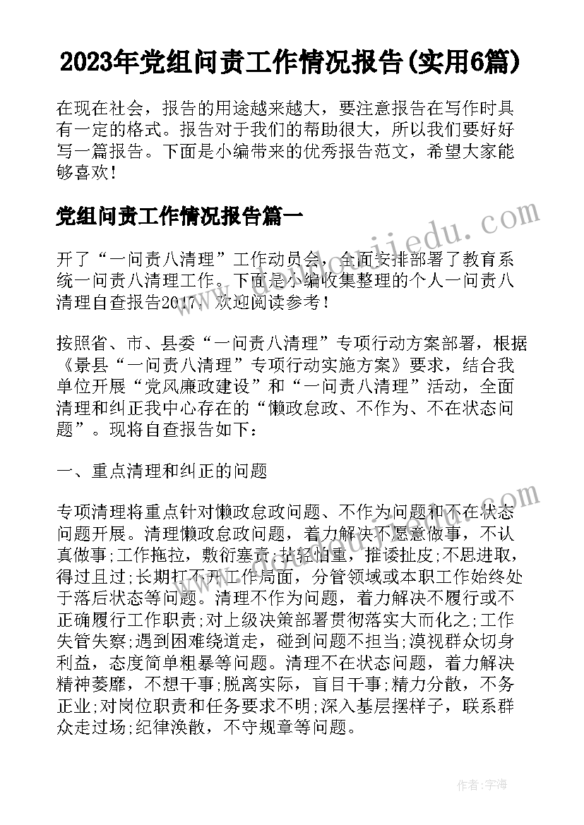 2023年党组问责工作情况报告(实用6篇)