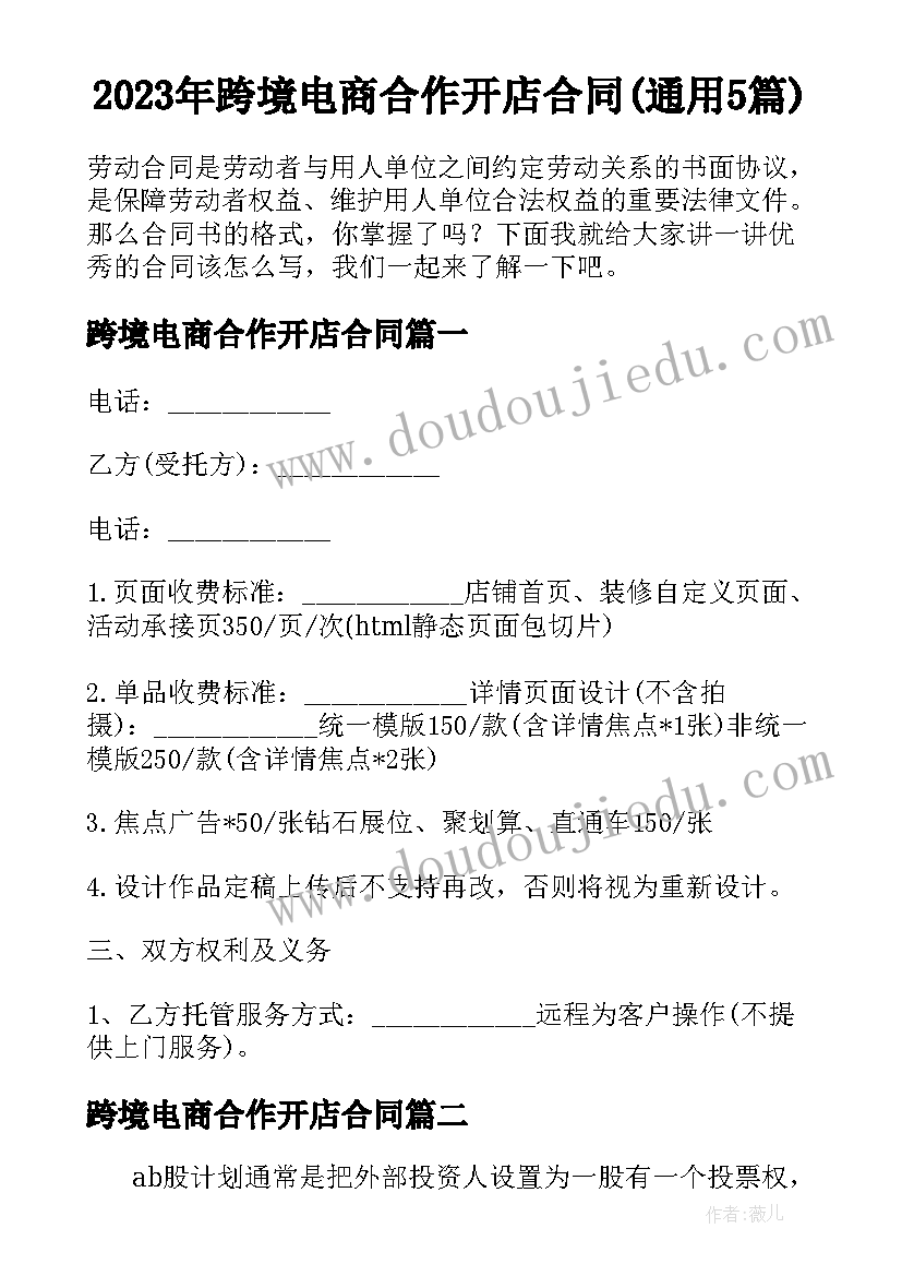 2023年跨境电商合作开店合同(通用5篇)