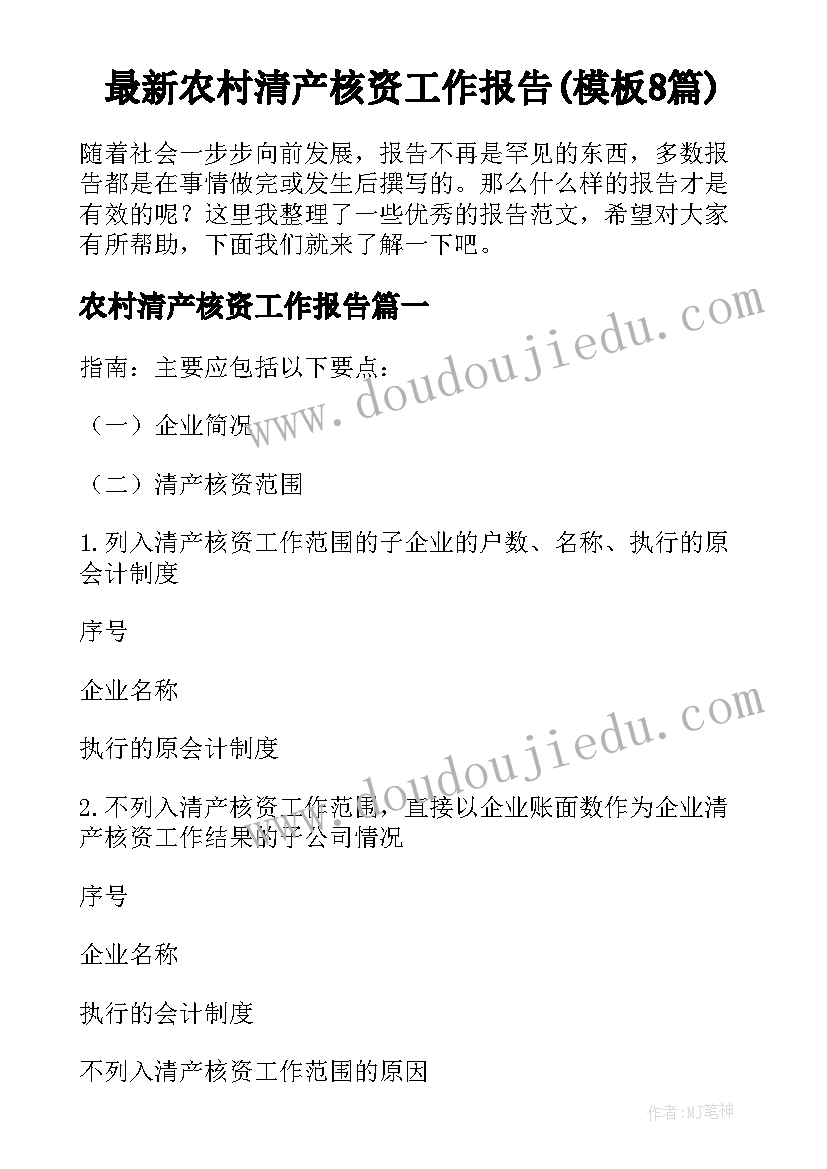 最新农村清产核资工作报告(模板8篇)