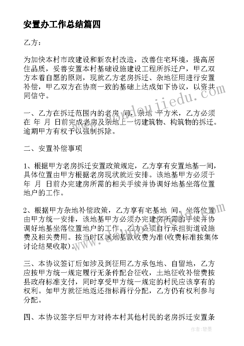 2023年安置办工作总结(汇总8篇)