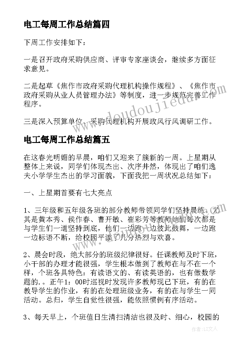 2023年电工每周工作总结(通用6篇)