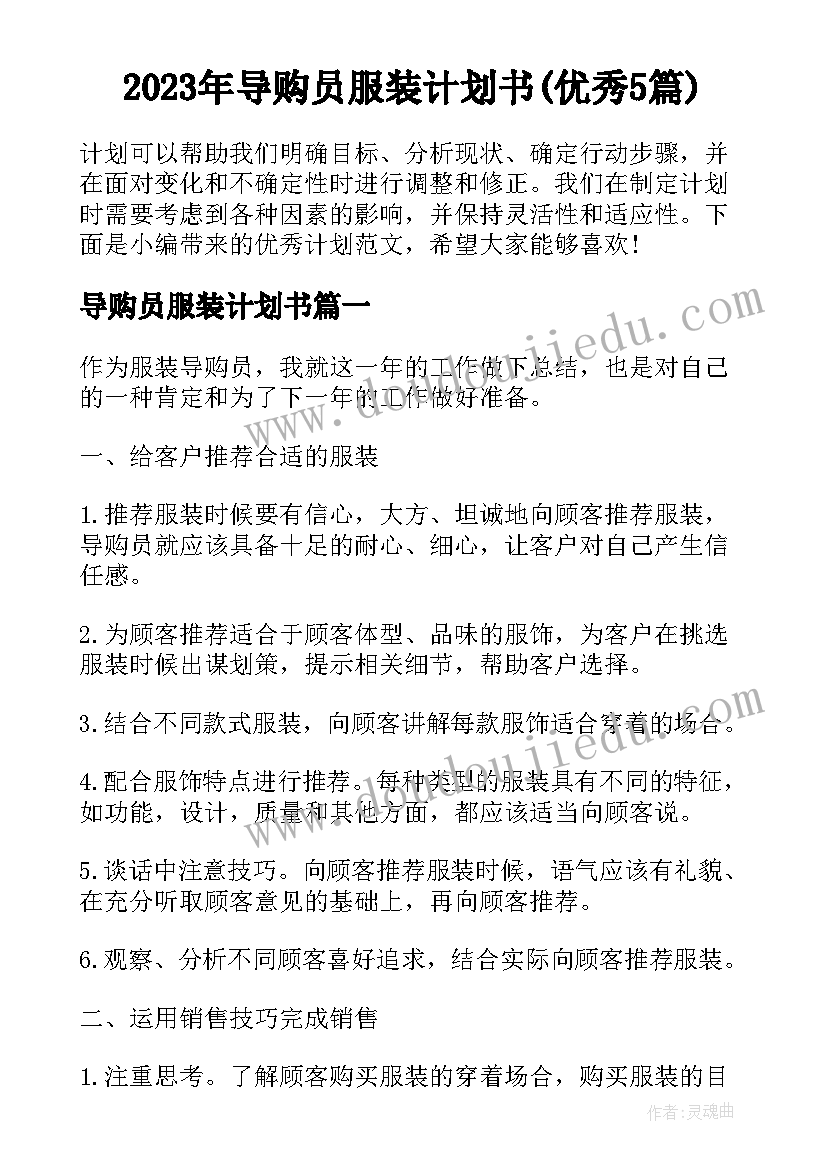 2023年导购员服装计划书(优秀5篇)