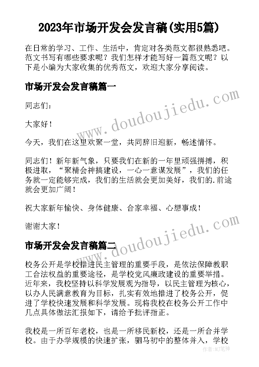 2023年市场开发会发言稿(实用5篇)