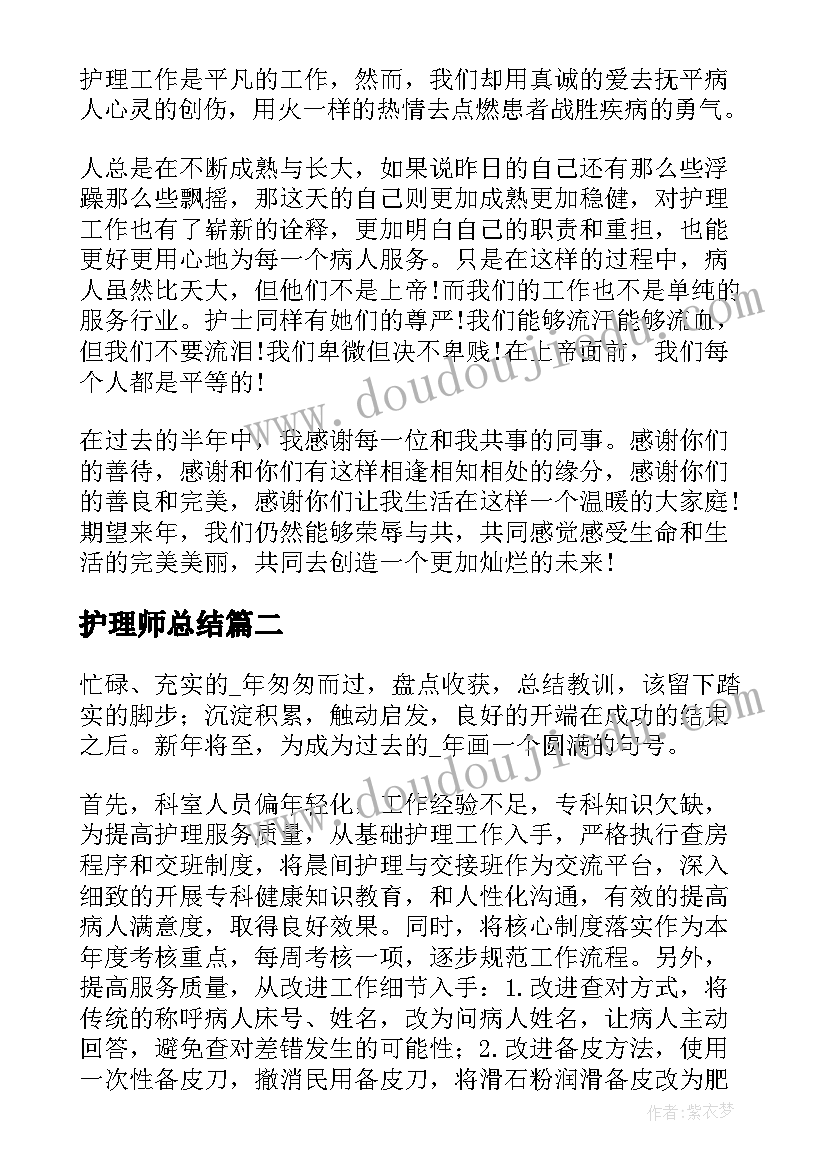 最新护理师总结(优秀6篇)