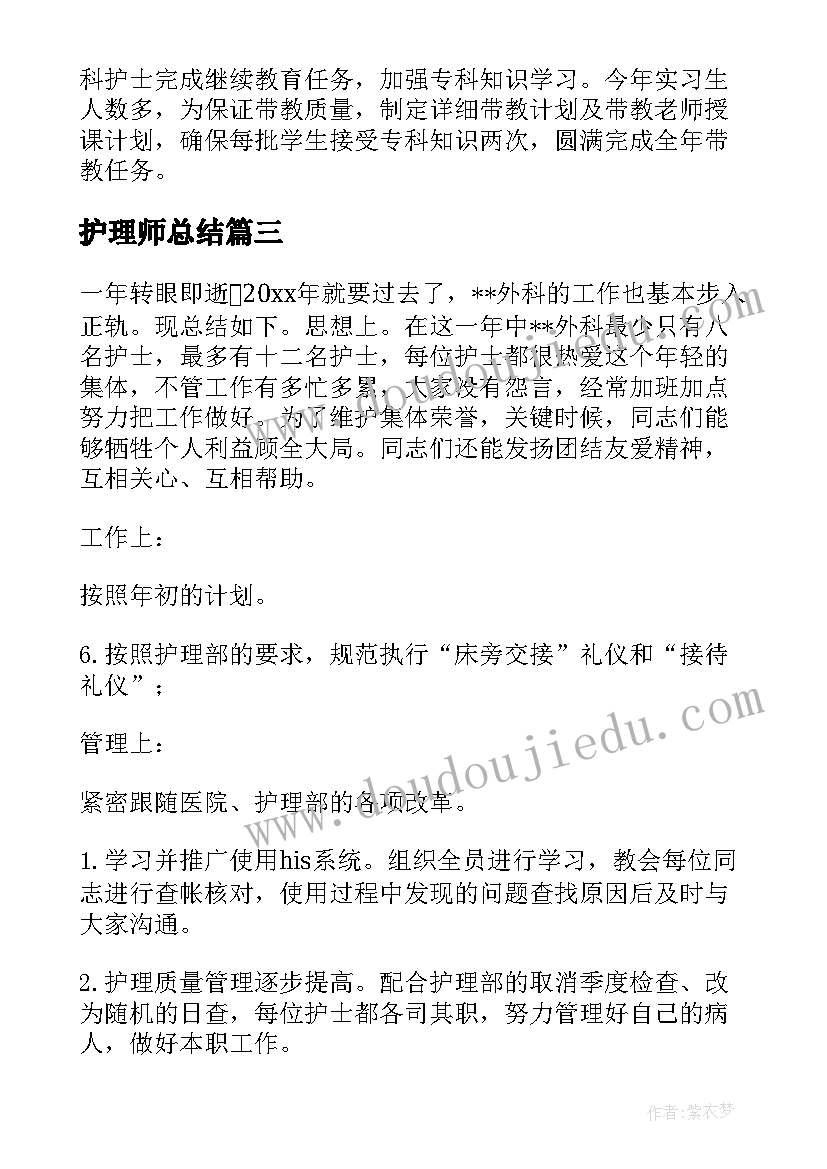 最新护理师总结(优秀6篇)