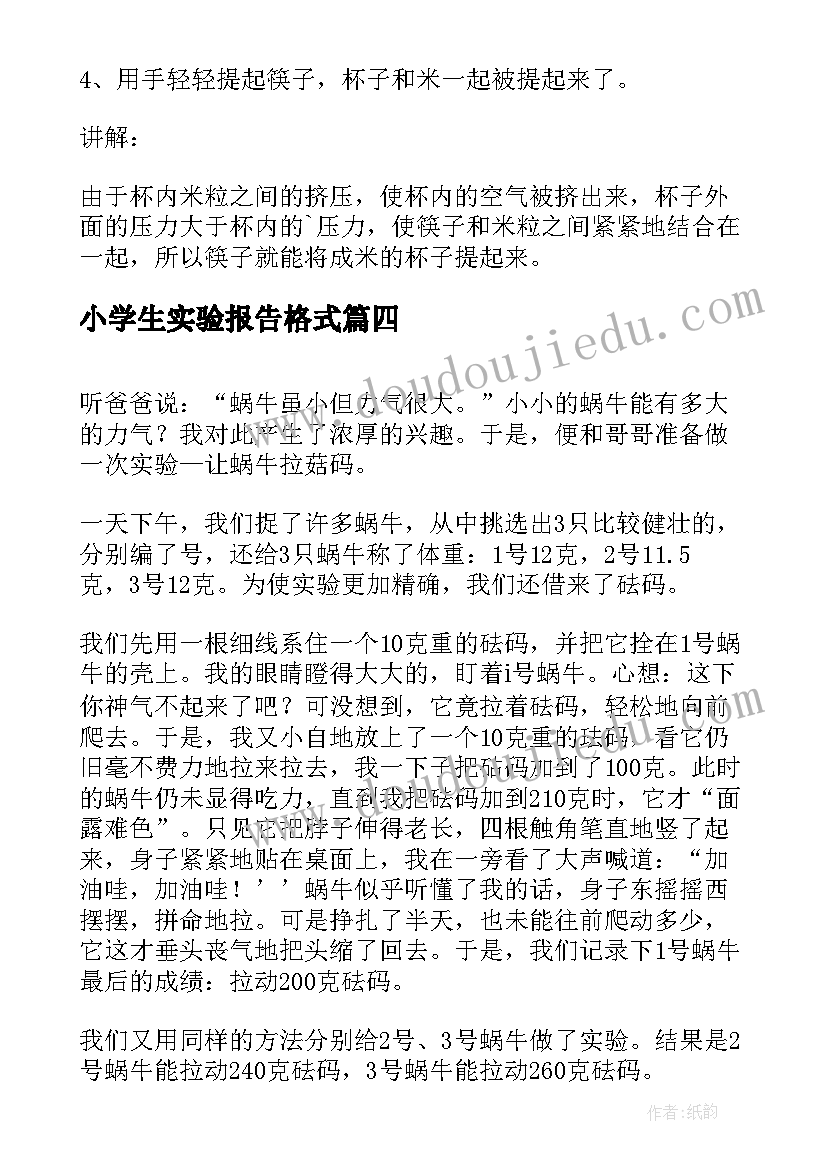 最新小学生实验报告格式 小学实验报告格式(通用5篇)