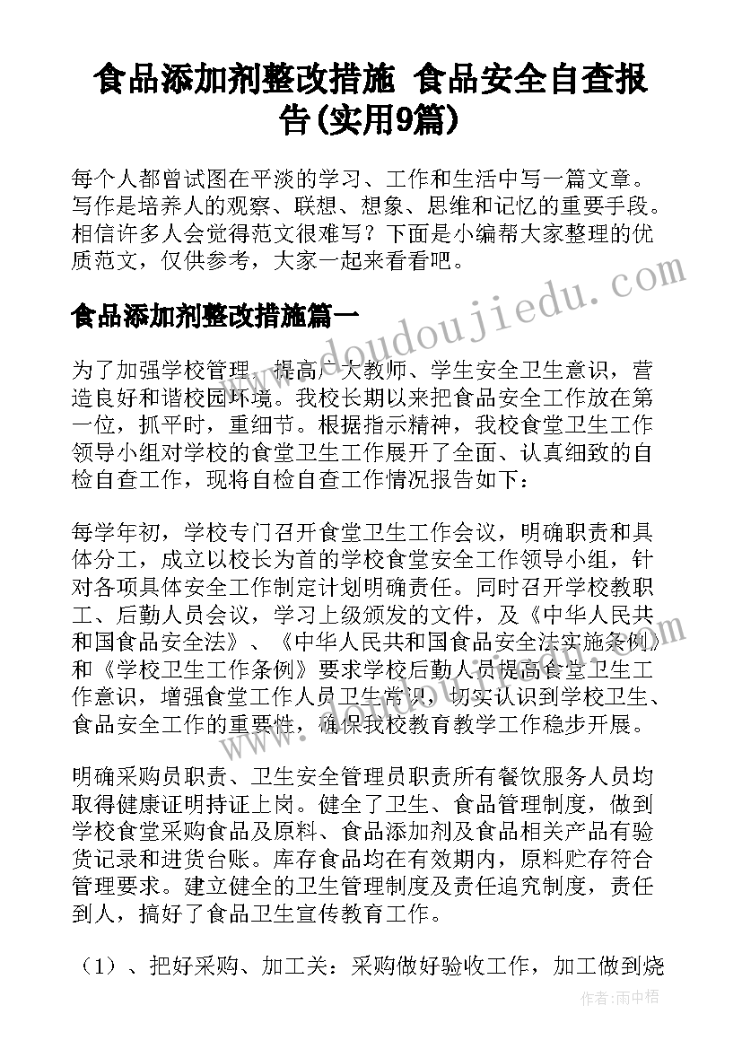 食品添加剂整改措施 食品安全自查报告(实用9篇)