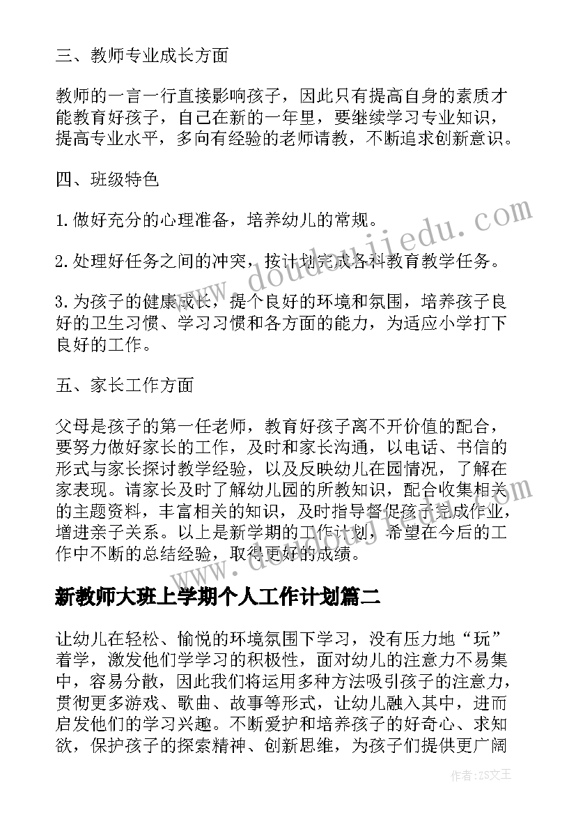 最新新教师大班上学期个人工作计划(实用5篇)