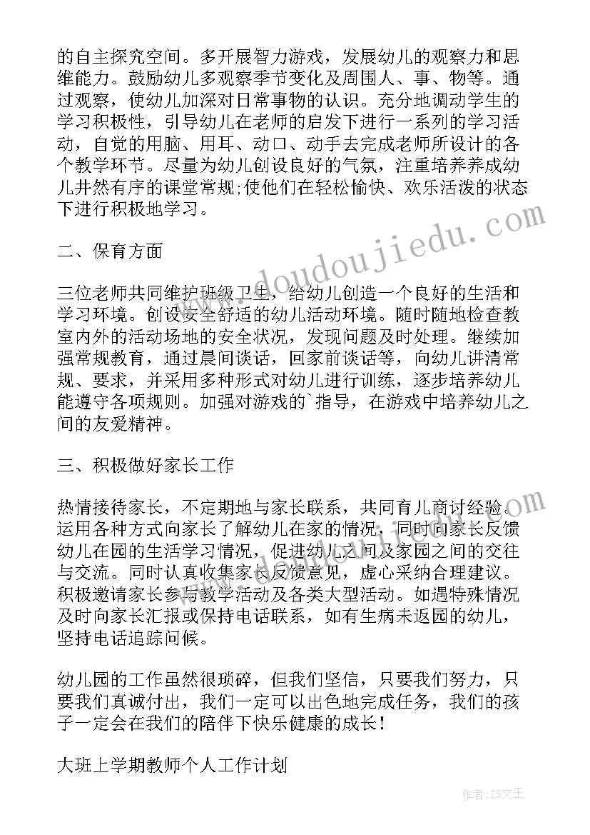 最新新教师大班上学期个人工作计划(实用5篇)