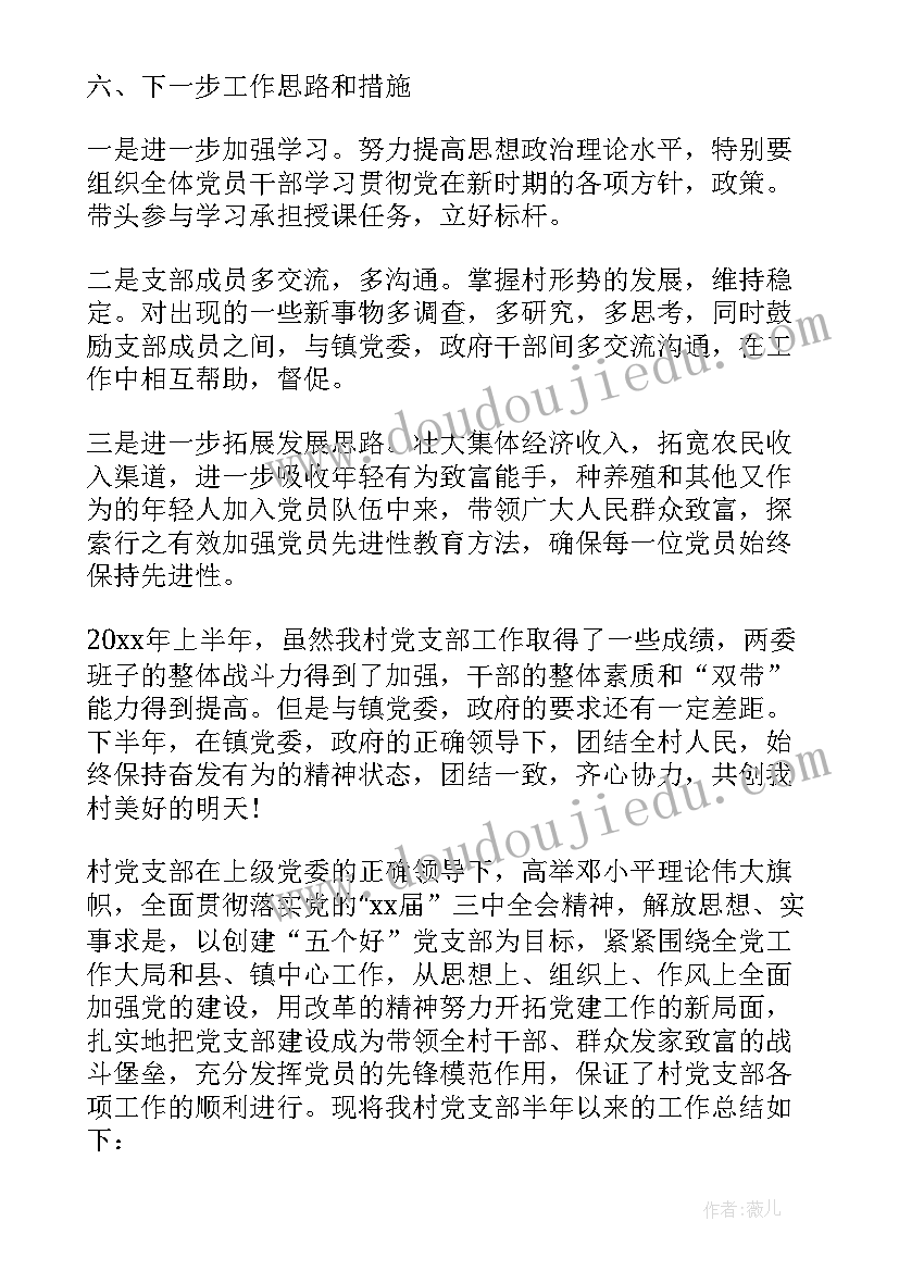 最新农村党支部的工作计划 农村党支部工作总结格式(大全6篇)