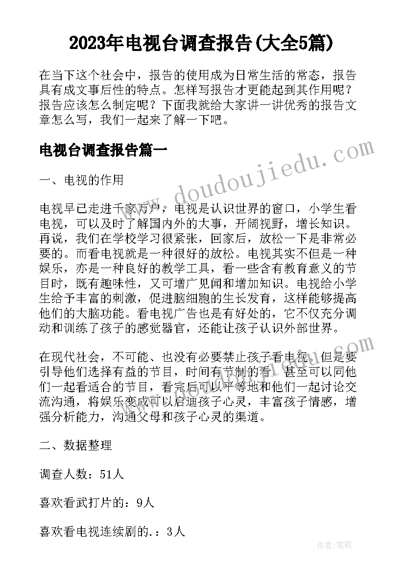 2023年电视台调查报告(大全5篇)