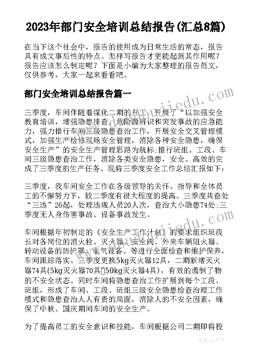 2023年部门安全培训总结报告(汇总8篇)