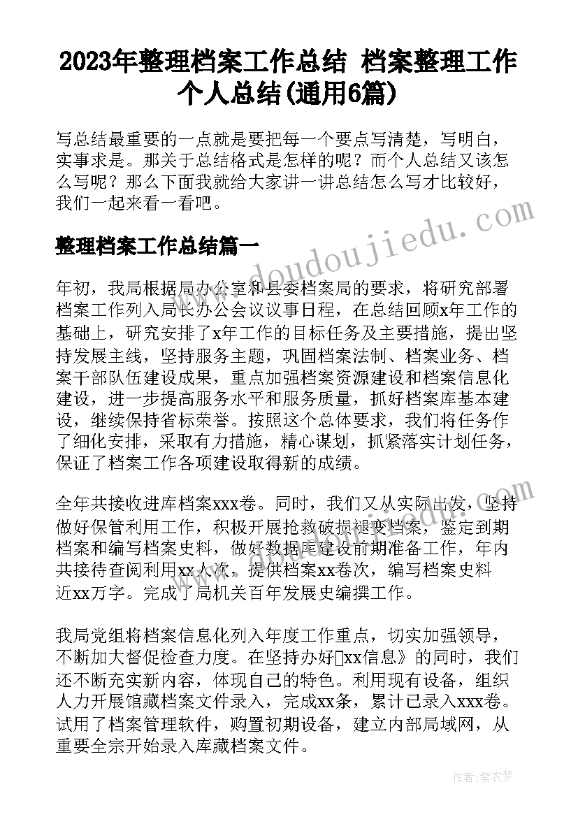 2023年整理档案工作总结 档案整理工作个人总结(通用6篇)