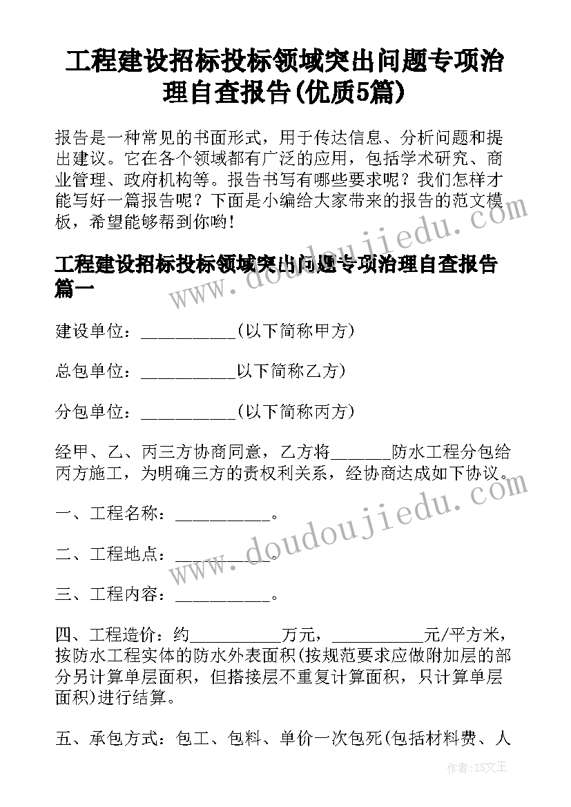 工程建设招标投标领域突出问题专项治理自查报告(优质5篇)