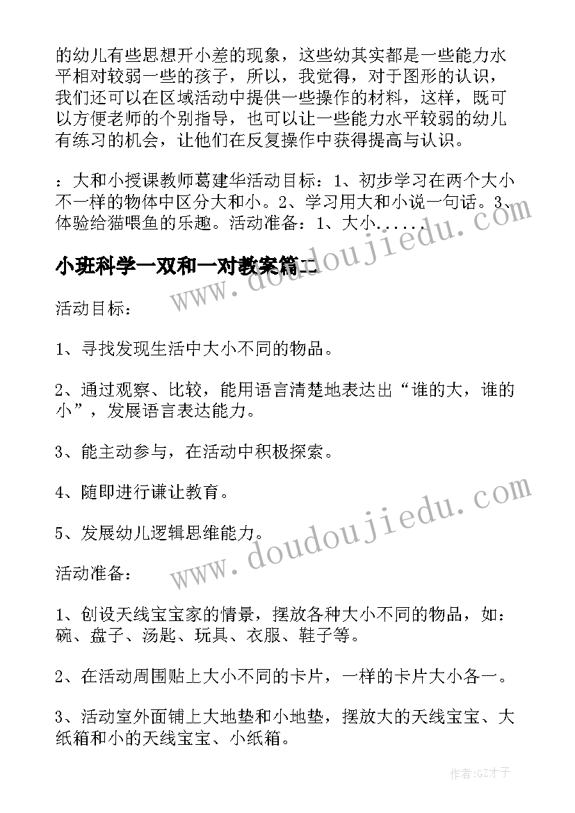 最新小班科学一双和一对教案(通用6篇)