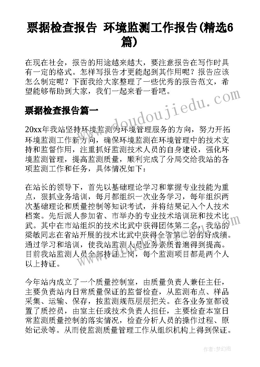 票据检查报告 环境监测工作报告(精选6篇)