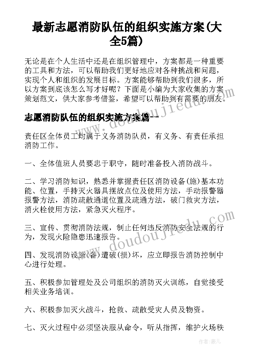 最新志愿消防队伍的组织实施方案(大全5篇)