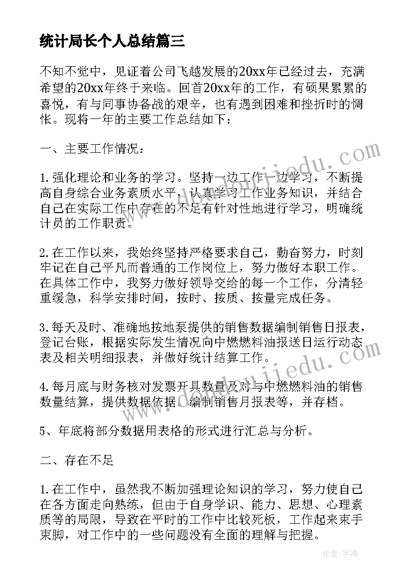 统计局长个人总结(通用10篇)