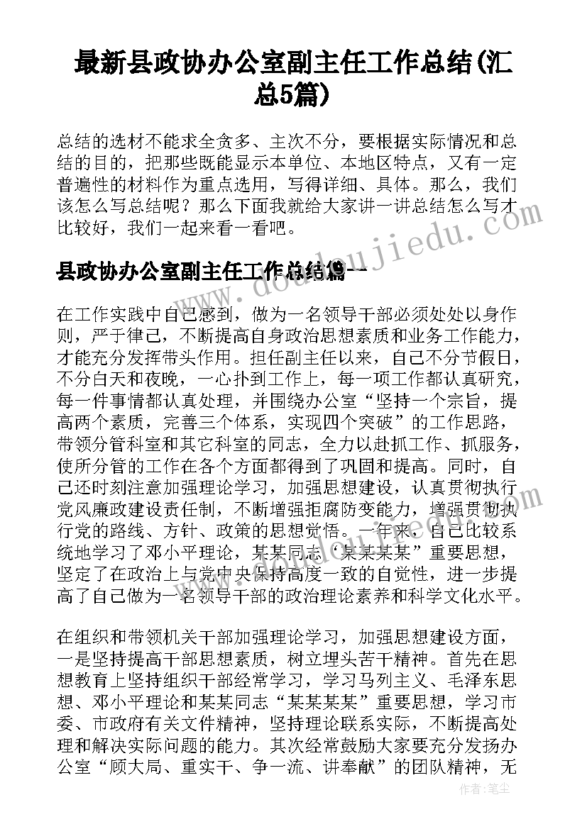 最新县政协办公室副主任工作总结(汇总5篇)