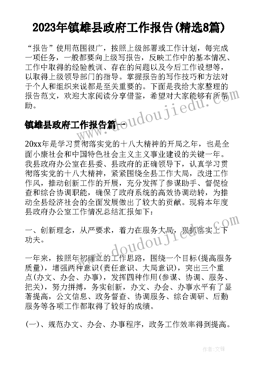 2023年镇雄县政府工作报告(精选8篇)