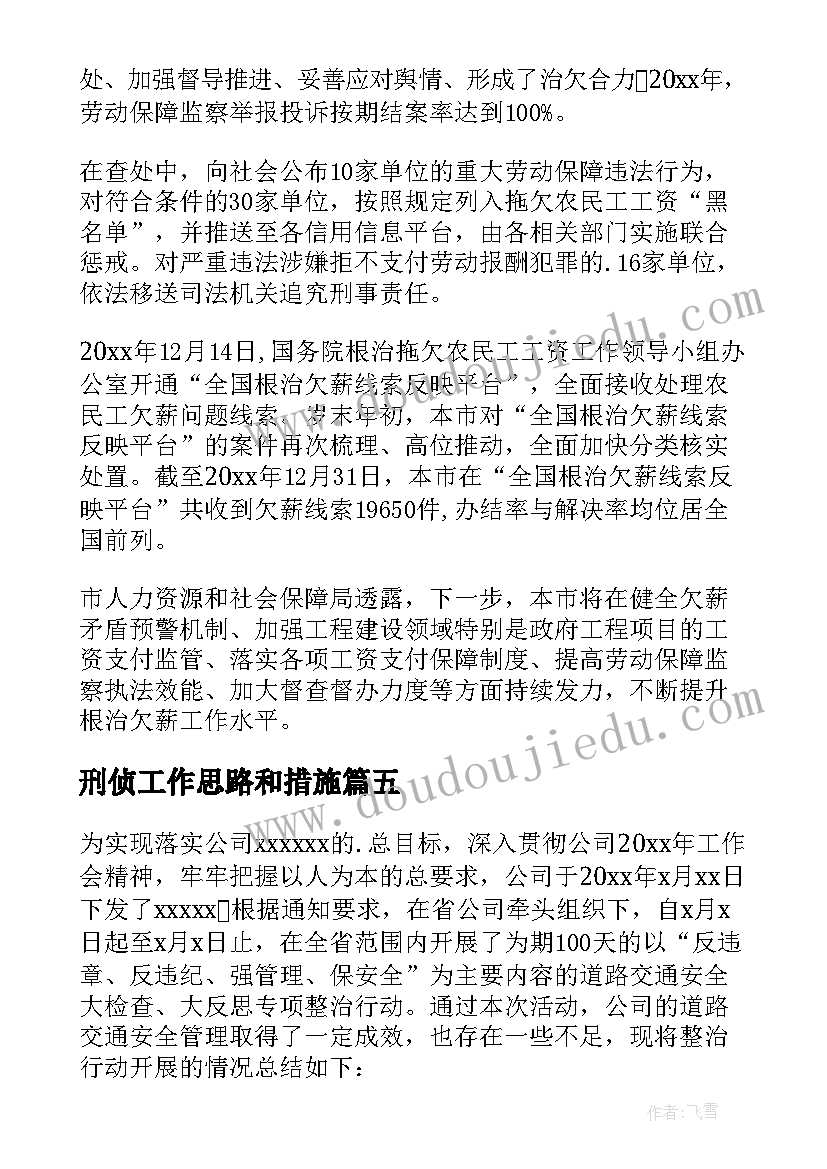 刑侦工作思路和措施 监管执法专项行动工作总结(通用6篇)