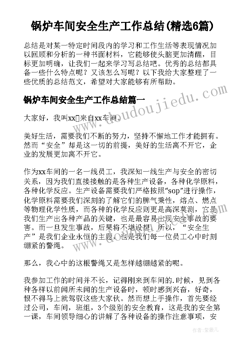 锅炉车间安全生产工作总结(精选6篇)