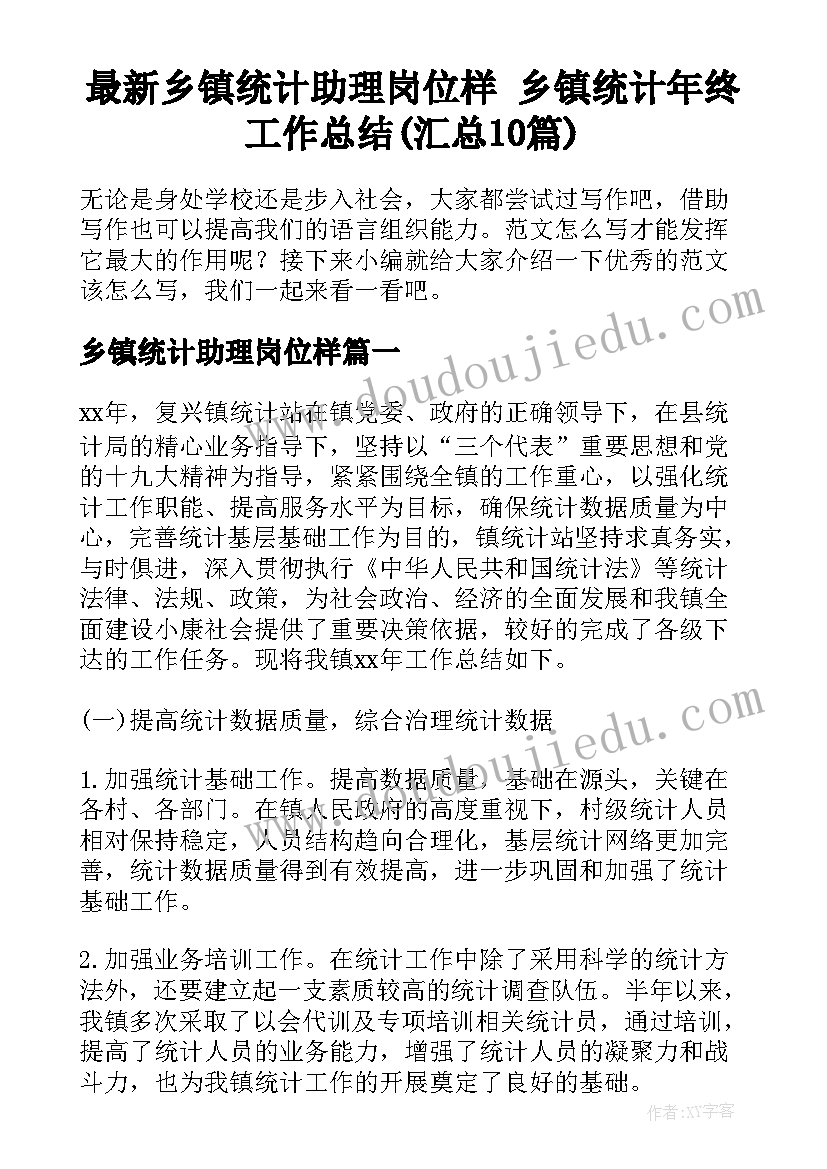 最新乡镇统计助理岗位样 乡镇统计年终工作总结(汇总10篇)