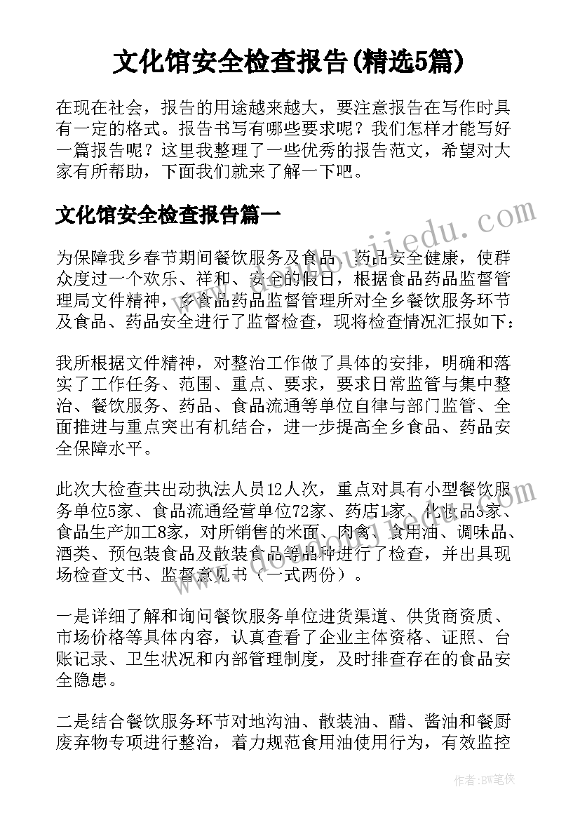 文化馆安全检查报告(精选5篇)