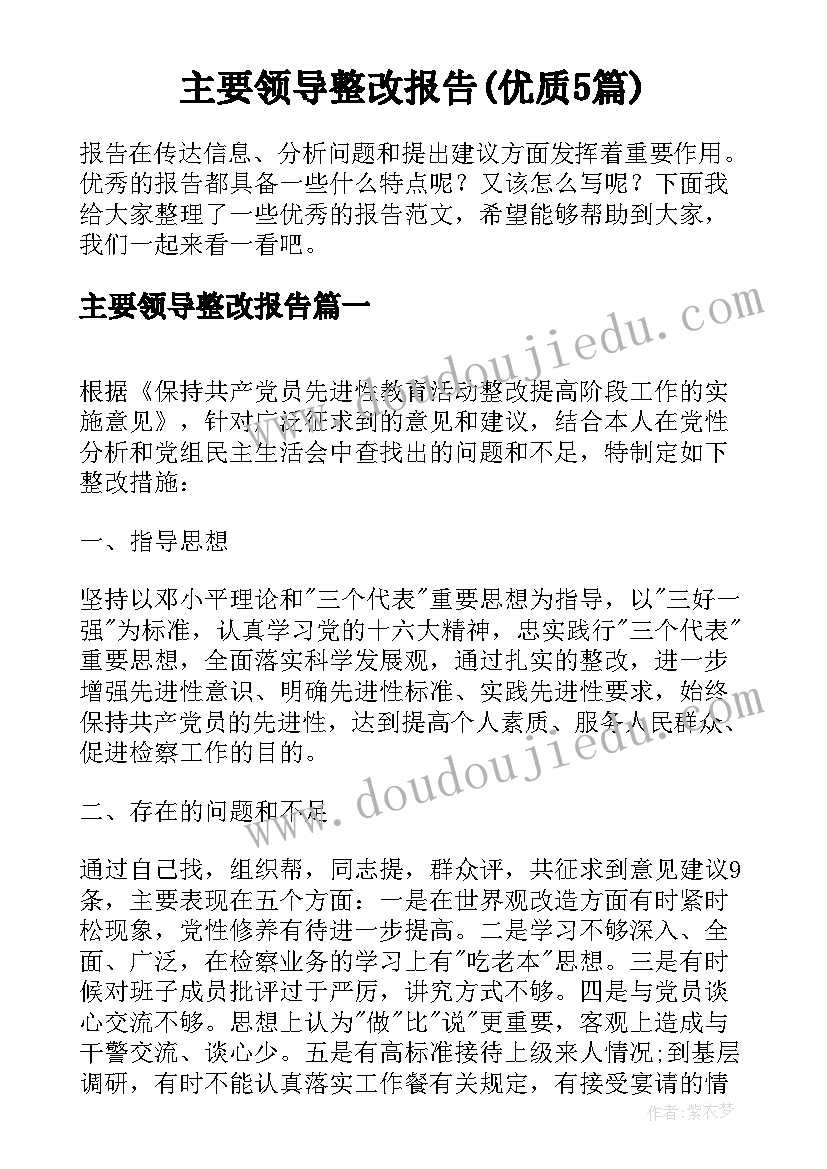 主要领导整改报告(优质5篇)