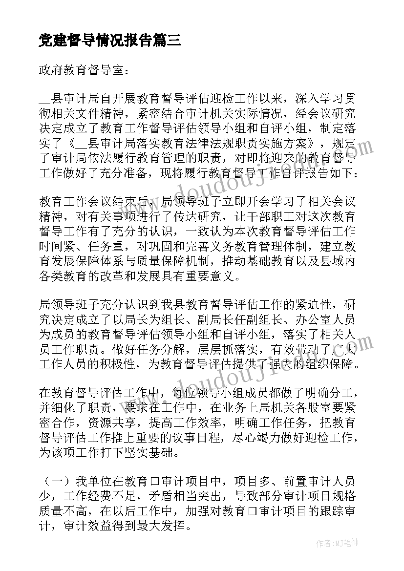 党建督导情况报告 督导整改报告(精选6篇)