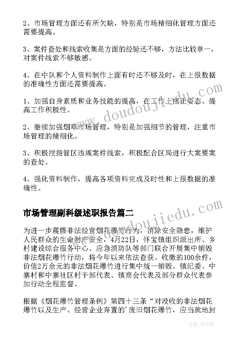 最新市场管理副科级述职报告(优质5篇)