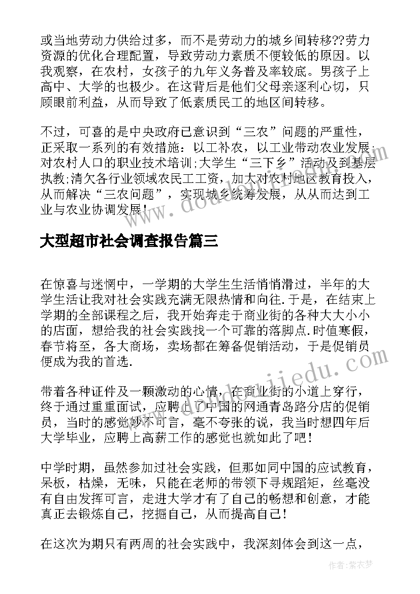 大型超市社会调查报告 超市打工暑假社会实践调查报告(优质5篇)