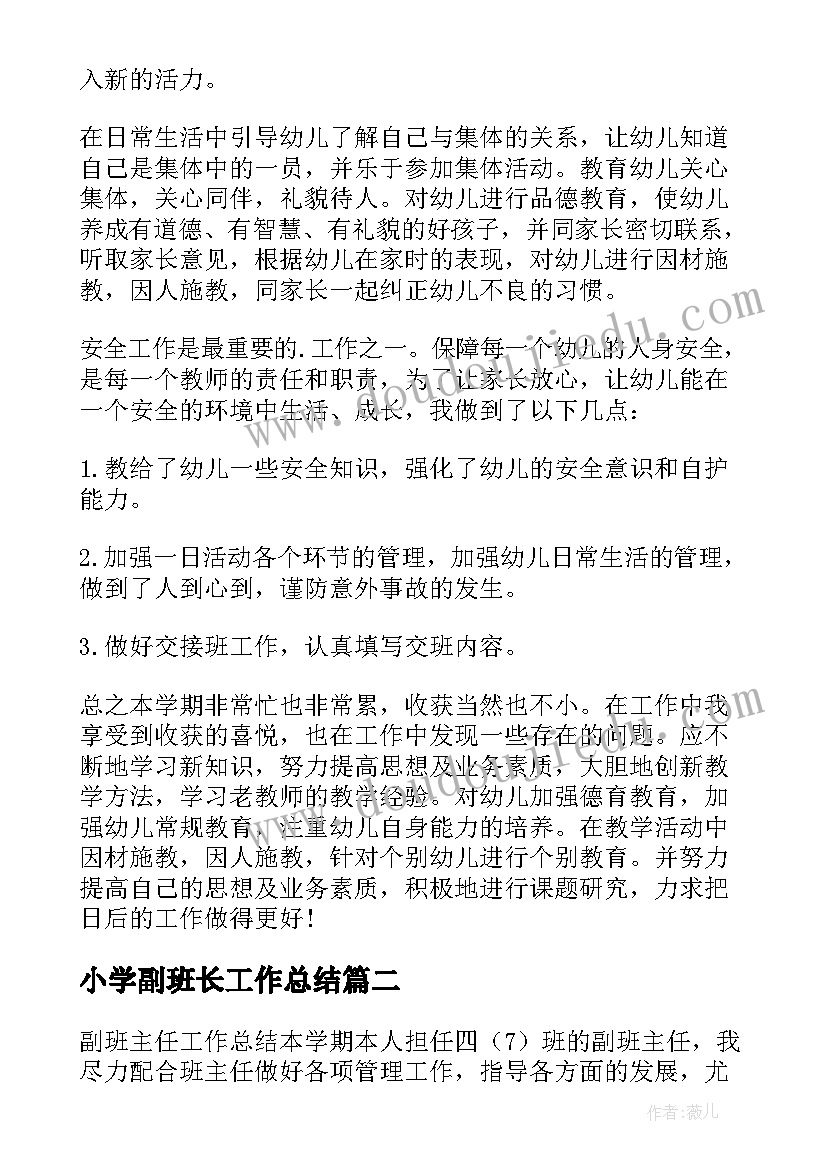 最新小学副班长工作总结 小学副班主任工作总结(优质9篇)