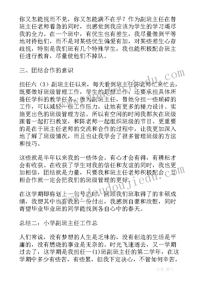 最新小学副班长工作总结 小学副班主任工作总结(优质9篇)