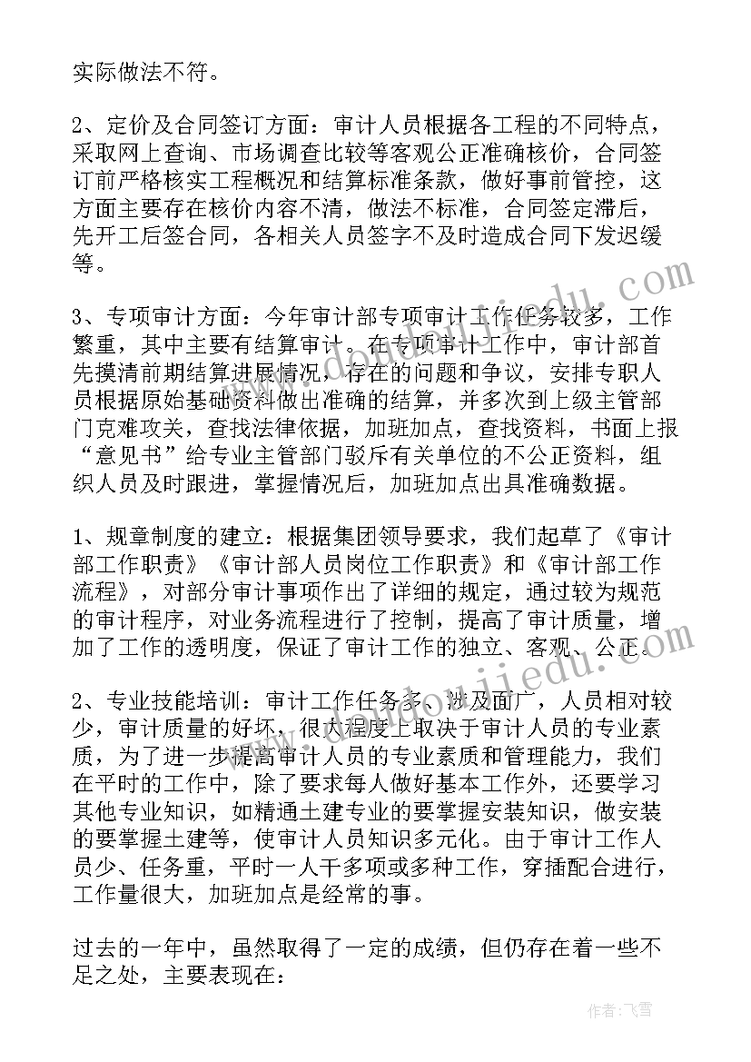 国企内部审计人员工作总结(大全5篇)