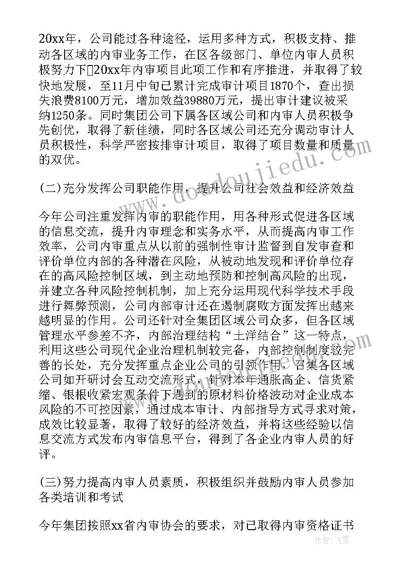 国企内部审计人员工作总结(大全5篇)