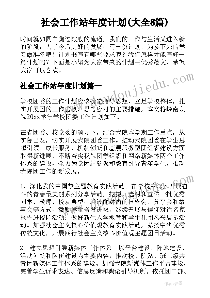 社会工作站年度计划(大全8篇)