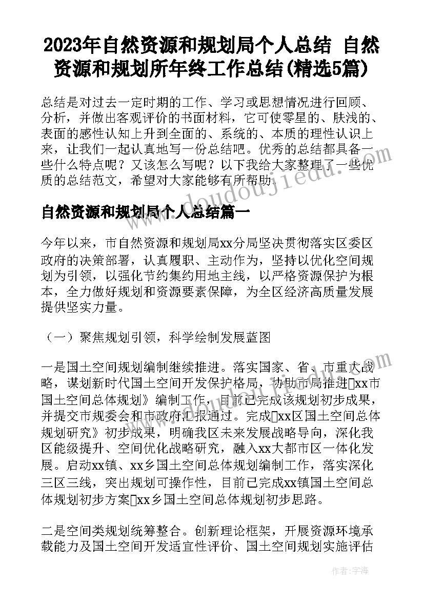 2023年自然资源和规划局个人总结 自然资源和规划所年终工作总结(精选5篇)