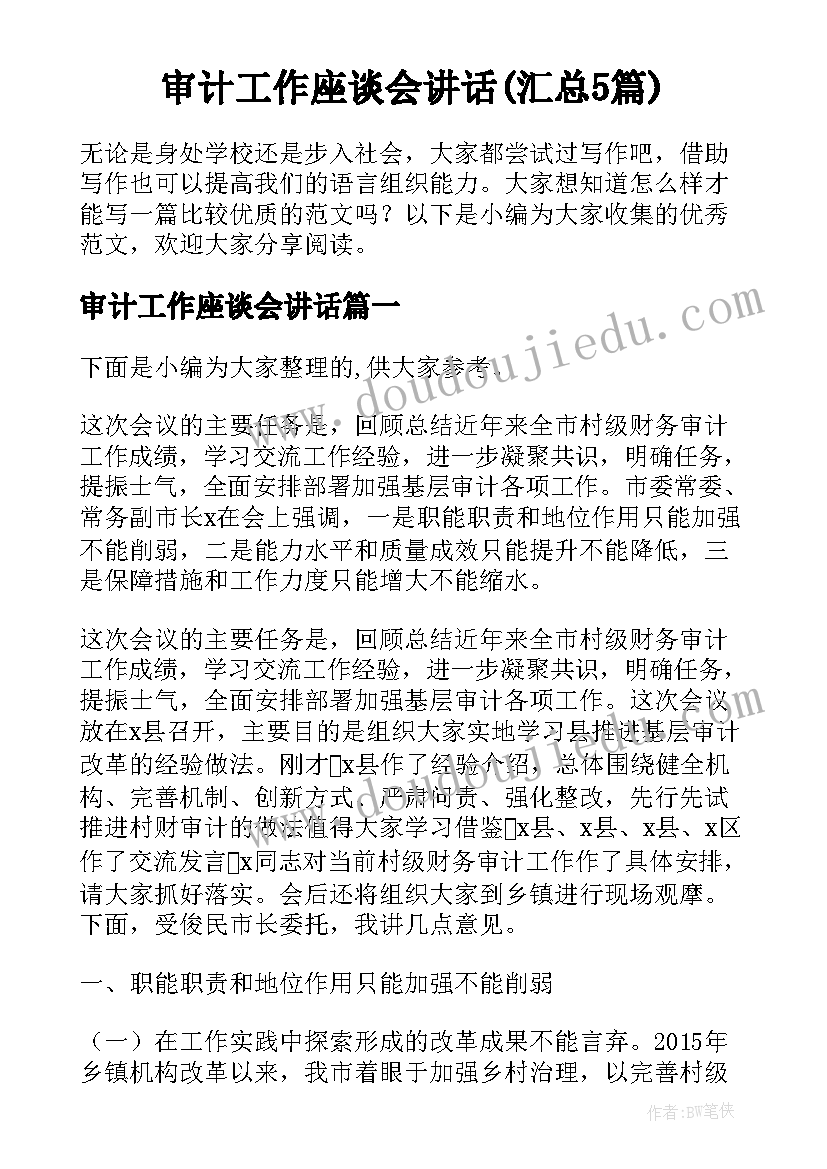 审计工作座谈会讲话(汇总5篇)