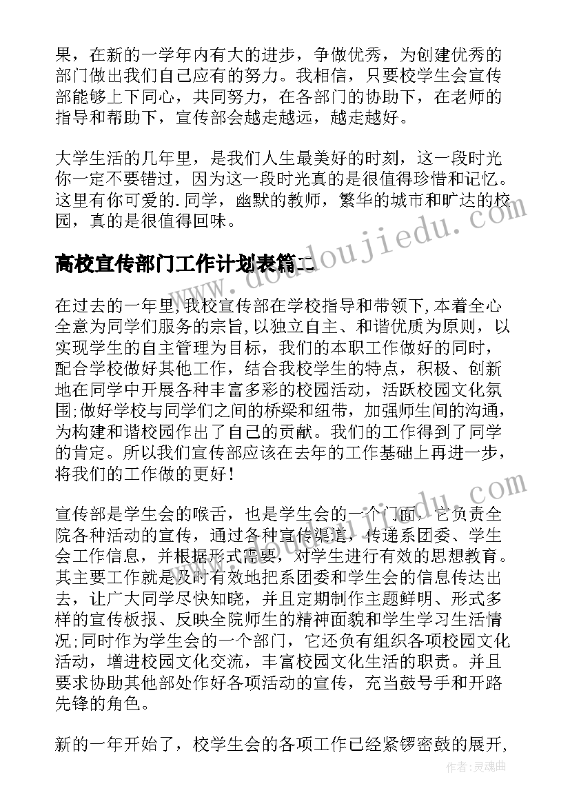 高校宣传部门工作计划表 高校宣传部工作计划(模板8篇)