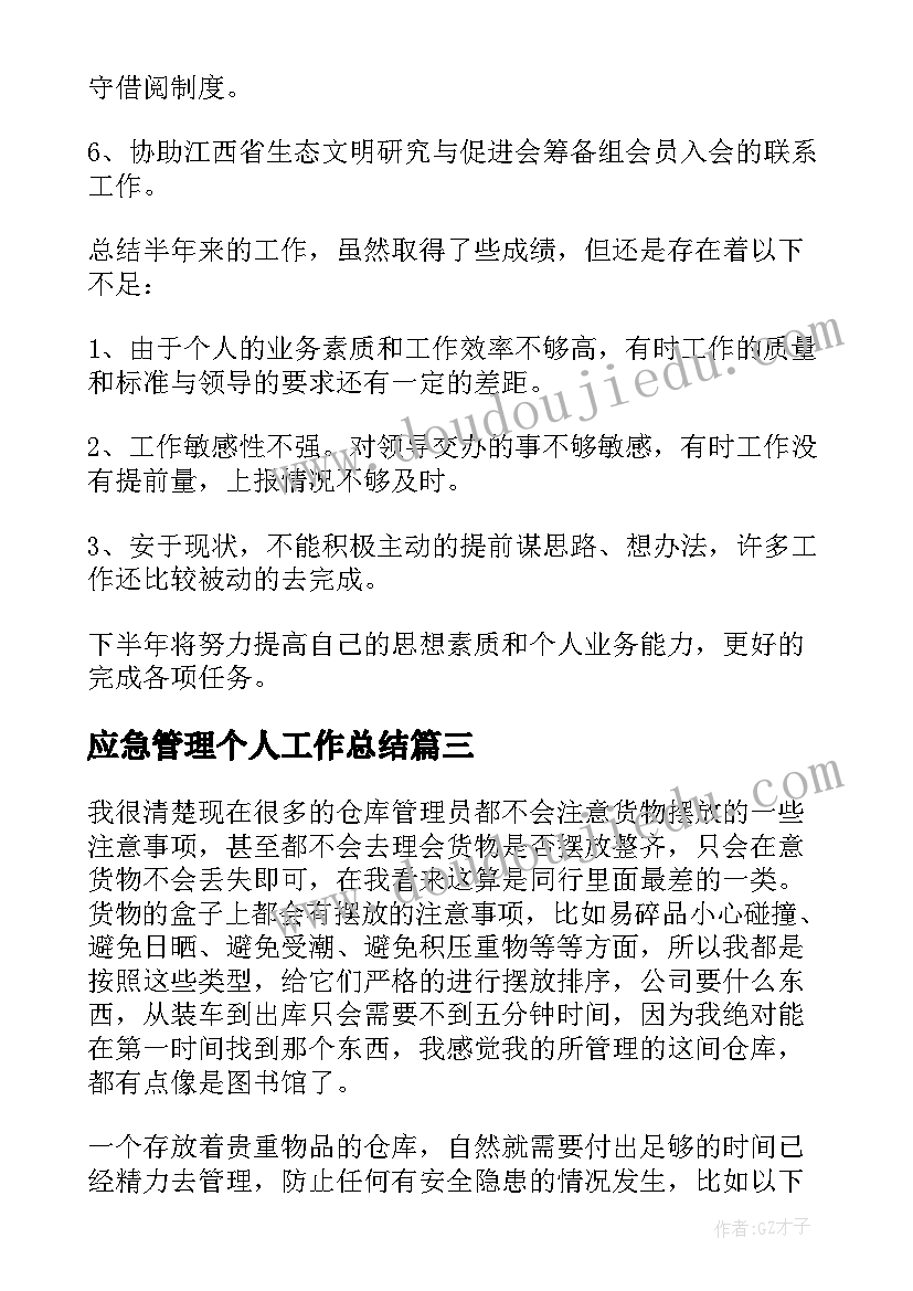 2023年应急管理个人工作总结(汇总7篇)