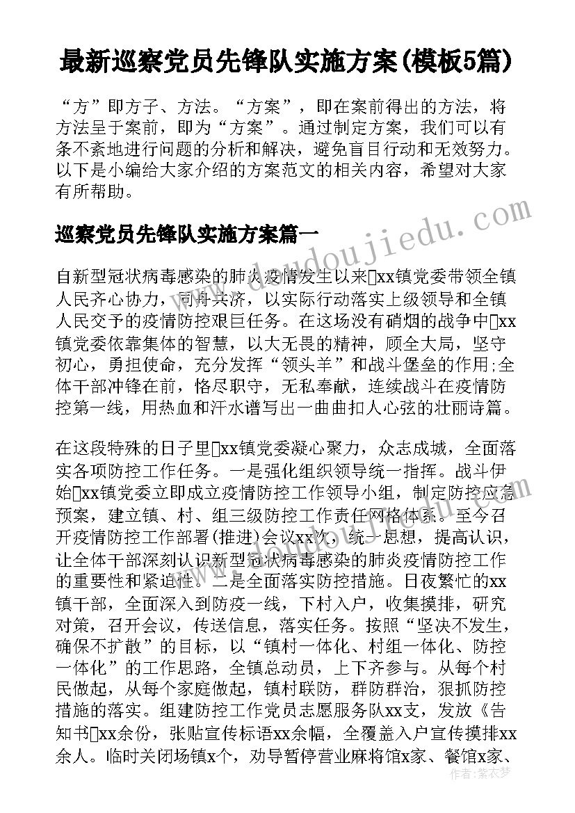 最新巡察党员先锋队实施方案(模板5篇)