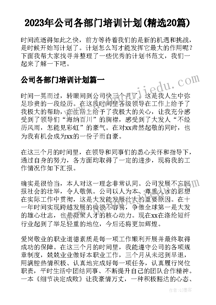 2023年公司各部门培训计划(精选20篇)