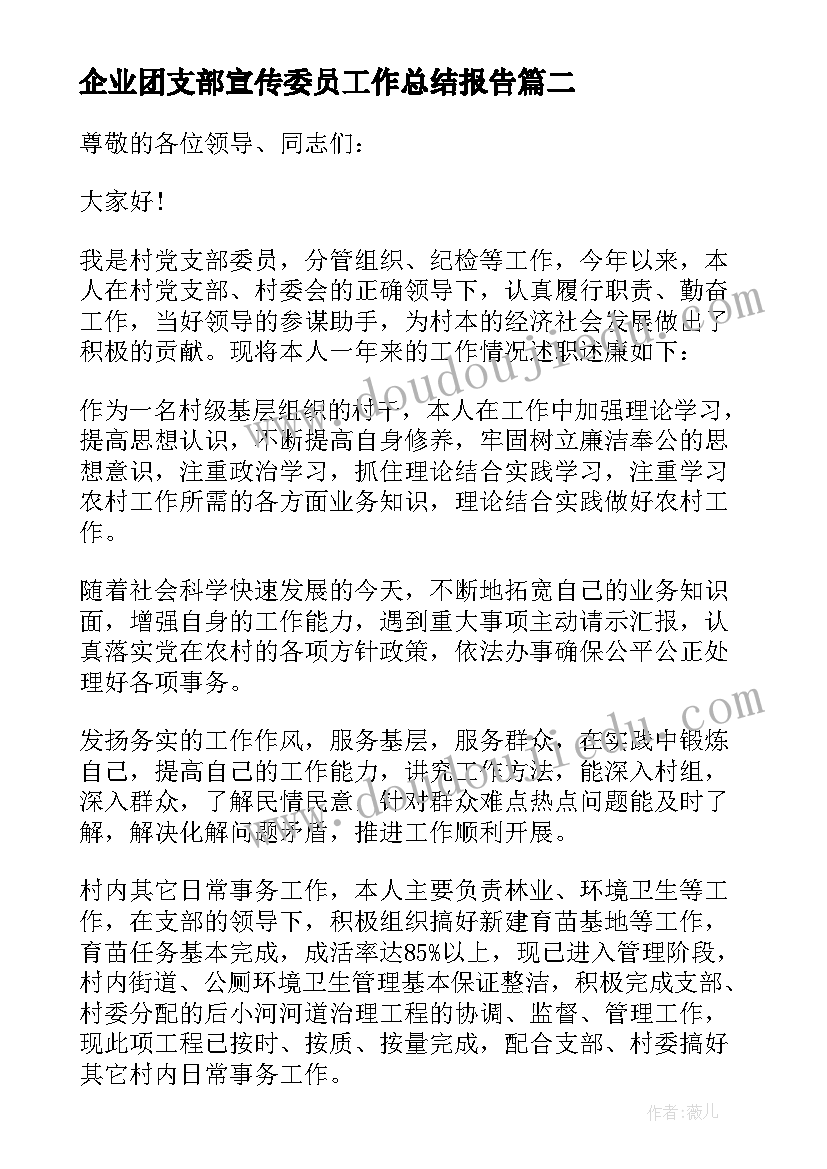 2023年企业团支部宣传委员工作总结报告 支部宣传委员个人工作总结(优质5篇)