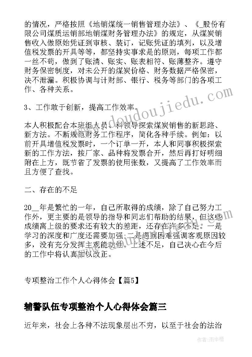 2023年辅警队伍专项整治个人心得体会(优秀5篇)