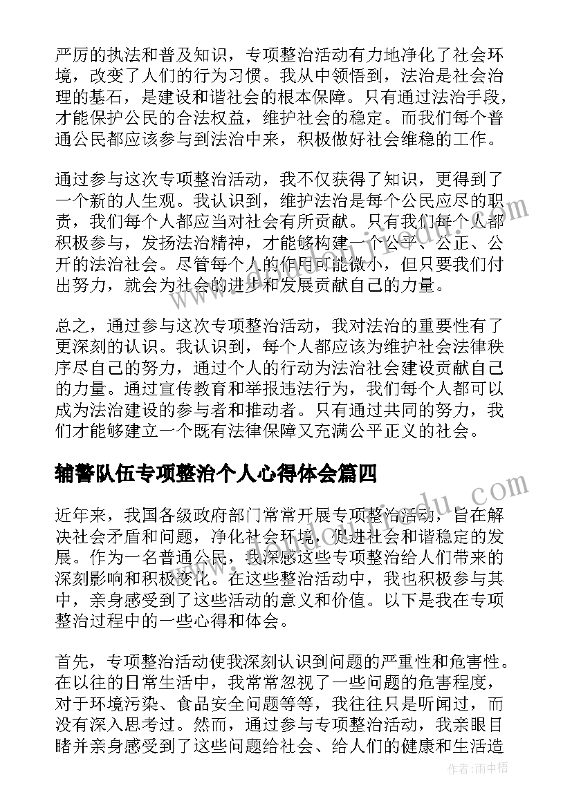 2023年辅警队伍专项整治个人心得体会(优秀5篇)